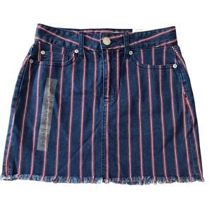 American Eagle Outfitters Super Stretch Red Stripe Raw Hem Denim Skirt NEW